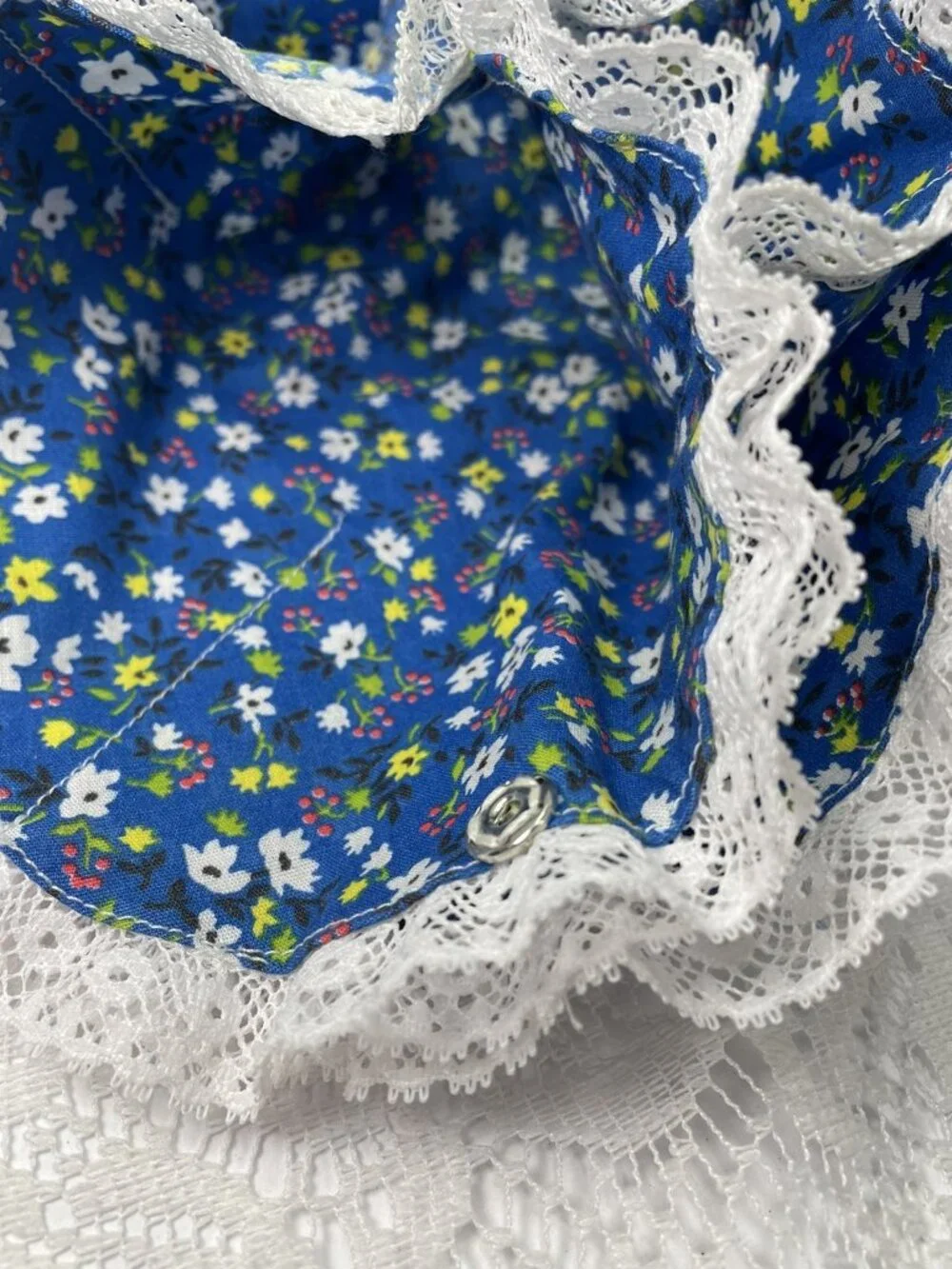 Vintage Print Fabric Egg Basket:  Handmade Country Farmhouse Decor Laced Cotton